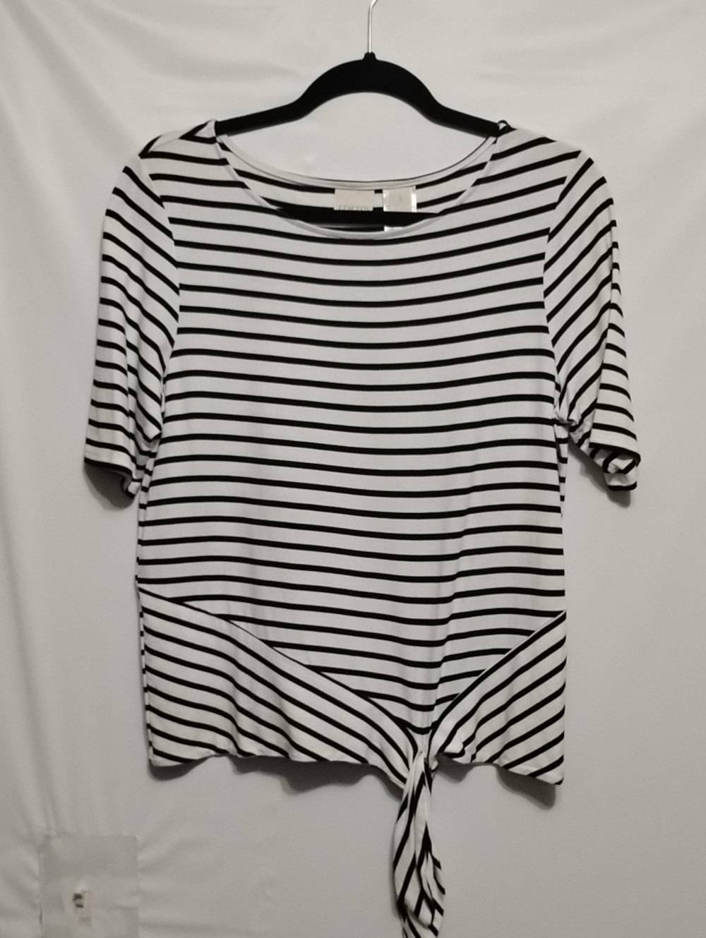 Chico's Black & White Striped Tie-Front Short Sleeve Top